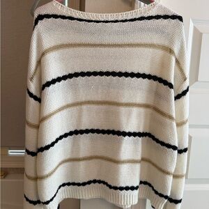 Striped Women's Sweater - Black, White, and Tan